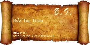 Bőhm Irma névjegykártya